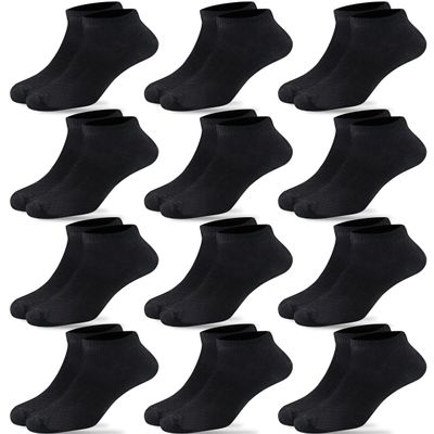 Duufin 12 Pairs Kids Athletic Ankle Socks Kid's Athletic Low Cut Socks Half Cushion Black Sock for Boys Girls, 10-15Years