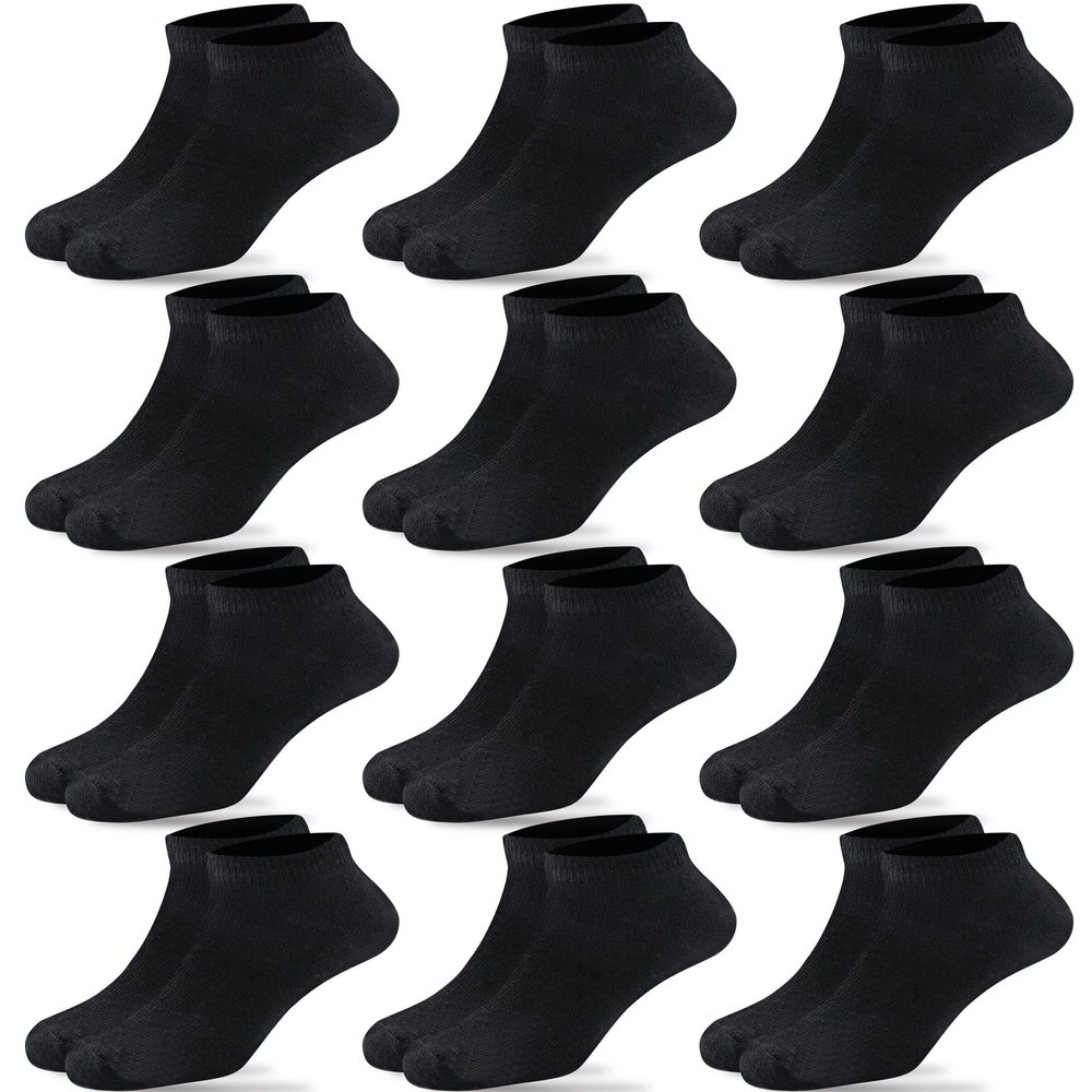 Duufin 12 Pairs Kids Athletic Ankle Socks Kid's Athletic Low Cut Socks Half Cushion Black Sock for Boys Girls, 10-15Years