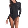 XUNRYAN Women Rash Guard Swimsuit Long Sleeve One Piece Bathing Suit High Cut UPF 50 Zipper Surfing Wetsuit Athletic Swimwear view 4