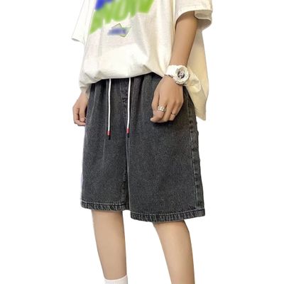 JEsilunmaMY Men's Baggy Drawstring Denim Shorts Elastic Waist Casual Straight Jean Shorts Distressed Summer Beach Shorts (Black,3X-Large)
