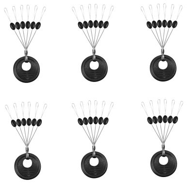 Conskyee 600 Pieces Fishing Rubber Bobber Stops, 6 in 1 Float Sinker Stoppers, Soft Beads Stop for Fishing Line, Black Oval Stopper, Size L (L, M, S Available)