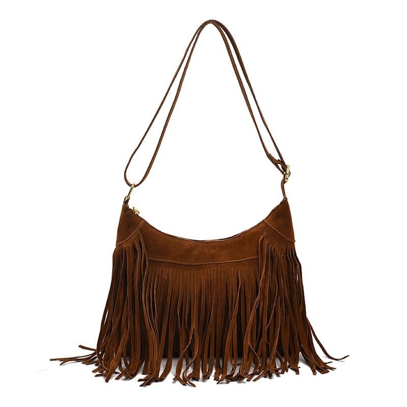 byplndgywj Bohemia Fringe Crossbody bag,Western Cowgirl Fashionable Pocket Hobo Country Everyday Shoulder Bags with Zipper (coffee color)