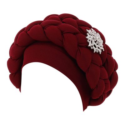 African Turban Head Wraps for Black Women Braid Beanie Cap Stretchy Elastic Turban Hair Wrap Head (Red, One Size)