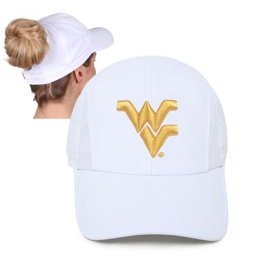 Ponyflo Women's Baseball Cap - Curly Hair Ponytail Hat for Active Wear - WV Mountaineers West Virginia Hat