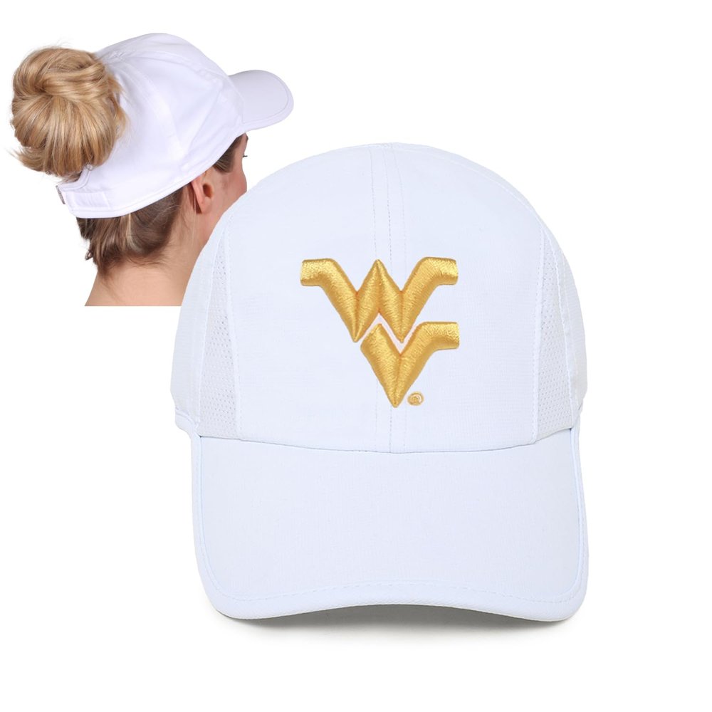 Ponyflo Women's Baseball Cap - Curly Hair Ponytail Hat for Active Wear - WV Mountaineers West Virginia Hat