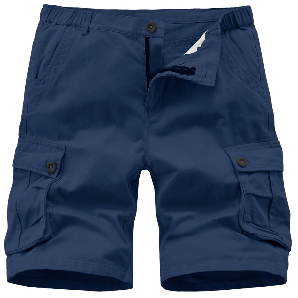 Vcansion Men's Casual Outdoor Loose Fit Multi-Pockets Cotton Wide Leg Cargo Shorts Dark Blue US 32