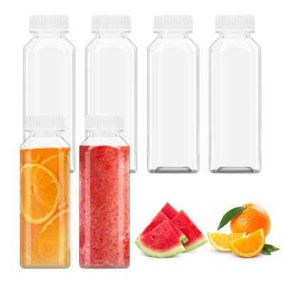 DODHEG 6 Pcs 17 Ounce Plastic Juice Bottle, Bulk Beverage Containers, Drink Containers for Milk, Juice, Drinks Bottle White Lid