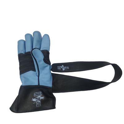EPT Bull Ropes Premium Reinforced Bull Riding Glove w Strap - Adult & Youth Outer Seam Right or Left Hand Black & Turquoise Calf Skin Sizes: 5.0-10.5 (5.0 Right Hand)