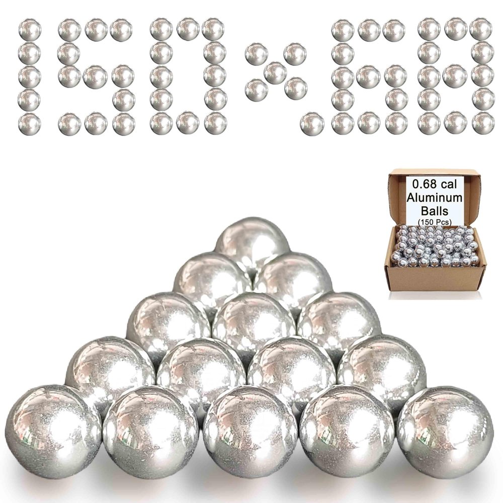 CCFREELIFE 150ct .68 Caliber Aluminum Balls, 68 Caliber Balls for Byrna SD/LE/TCR/MAX, for Salt Supply S2/Pistelle X-68, 7.3g, Reusable, Ideal for Practice Training