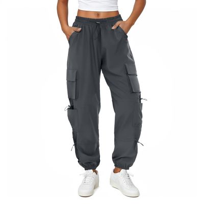 COPYLEAF Womens Parachute Cargo Pants with Pockets Quick Dry Hiking Pants Lightweight Water-Resistant Baggy Joggers(Grey XL)