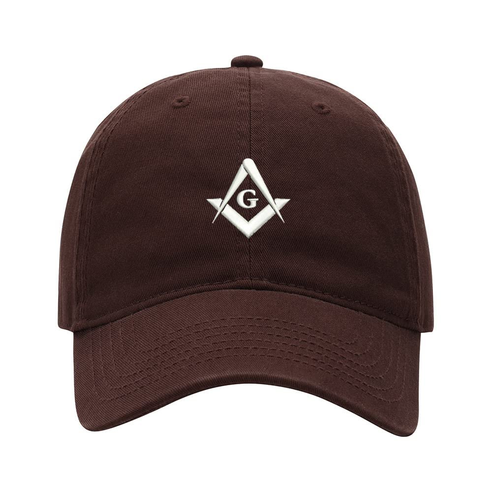 Baseball Cap Men Women Masonic Embroidered Unisex Classic Adjustable Strapback Dad Hat (7 1/2,Brown)