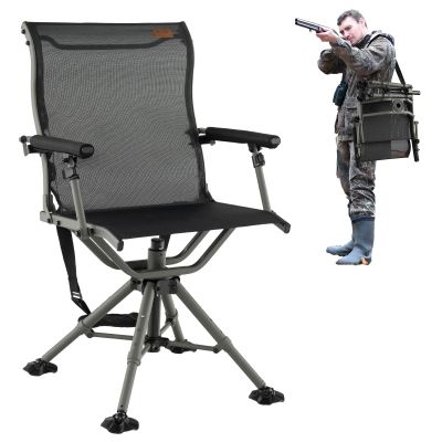 COSTWAY Folding Hunting Chair, 360 Silent Swivel Hunting Blind Chair w/Oversized Duck Feet & Padded Armrests, 400 LBS Load Capacity, Portable Ground Hunting Chair for Outdoor Fishing Camping