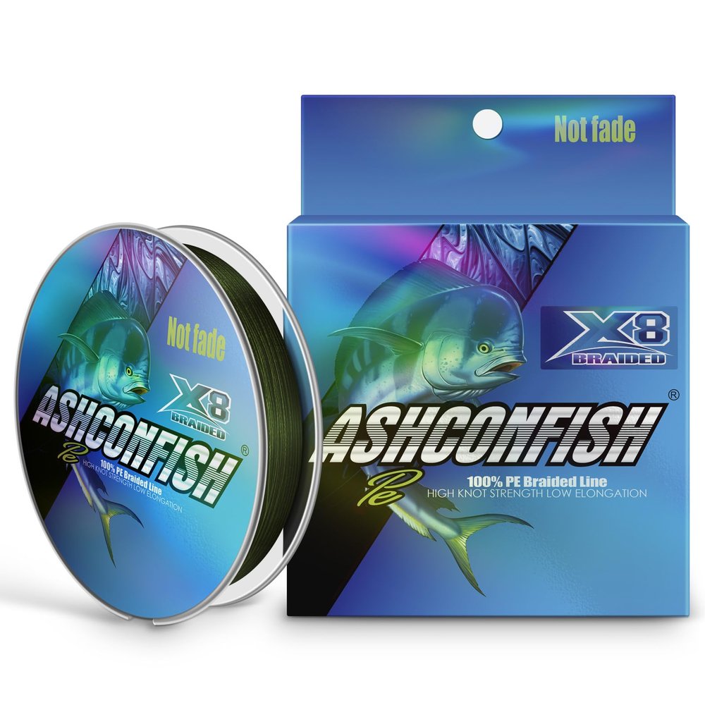 Ashconfish Braided Fishing Line Color Never Fade 8 Strands Super Strong PE Fishing Line Abrasion Resistant Fishing Wire Zero Stretch(Dark Army Green,328Yards(300m)-40lb/0.32mm)