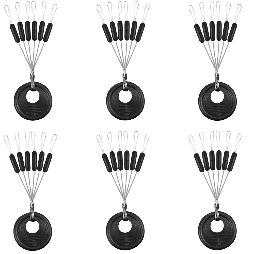 Conskyee 600 Pieces Fishing Rubber Bobber Stops, 6 in 1 Float Sinker Stopper, Soft Beads Stop for Fishing Line, Black Column Stoppers, Size S (L, M, S Available)