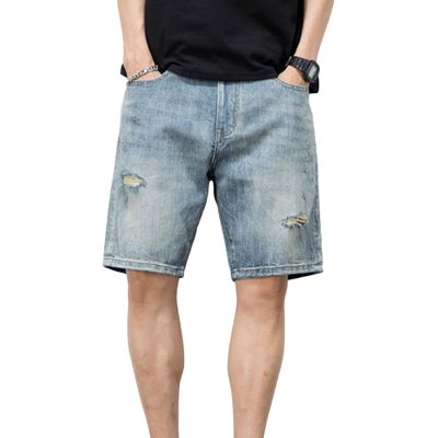 JEsilunmaMY Men's Trend Distressed Ripped Denim Shorts Relaxed Fit Straight Leg Jeans Shorts Summer Casual Wash Short Jeans (Light Blue6,40)