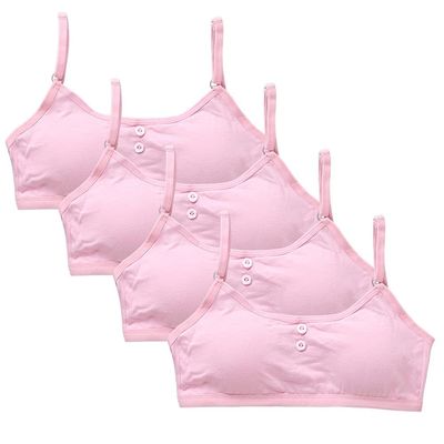 Streamzio Set of 4 Girls' Bras - Cotton Full-Cup Vest Bras with Chest Pads for Teen Girls Aged 12-16, One Size Fits All (Pink)