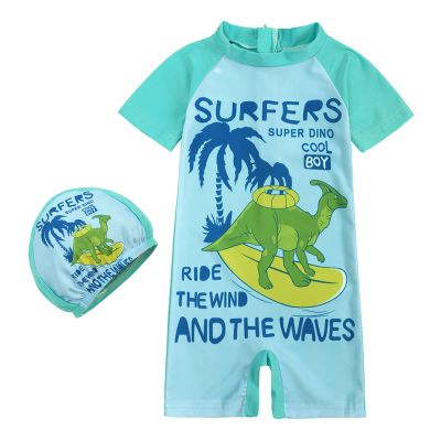 NineFit Basics Toddler Baby Boy Swimsuit Short Sleeve Zipper Bathing Suit Infant Rash Guard Beach Swimwear (Mint Green-1, 5 Years)