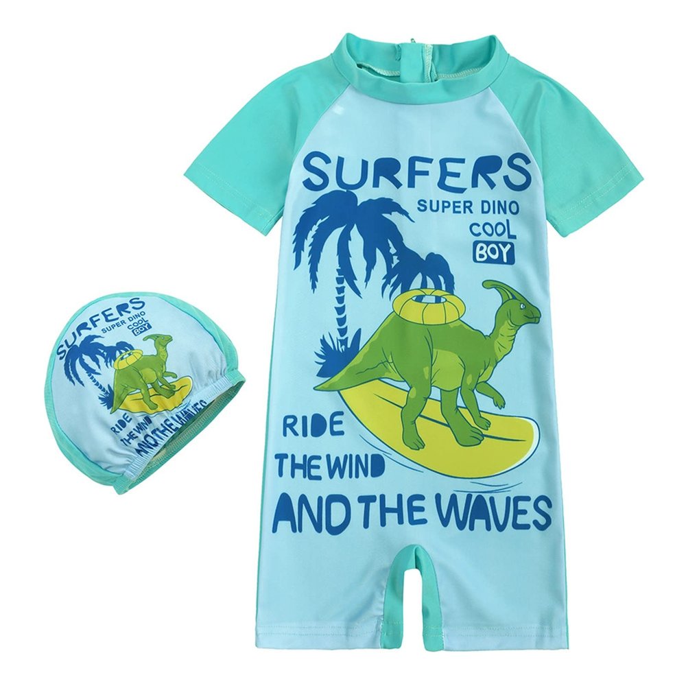 NineFit Basics Toddler Baby Boy Swimsuit Short Sleeve Zipper Bathing Suit Infant Rash Guard Beach Swimwear (Mint Green-1, 5 Years)
