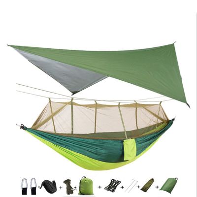 Hammock Lightweight Portable Camping Hammock and Tent Awning Rain Fly Tarp Waterproof Mosquito Net Hammock Canopy Nylon Hammocks (Color : Green and LightGreen) (Green and LightGreen)