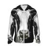 Animal Funny Cow Head Black White Print Sun Protection Hoodie Jacket Full Zip Long Sleeve Sun Shirt with Pockets for Outdoor