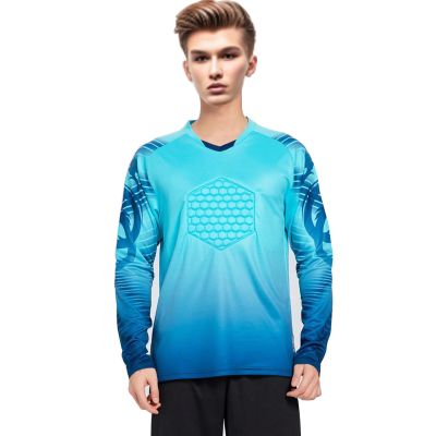 DRHOM Youth Boys Padded Protection Football Goalkeeper Jersey Long Sleeve Goalie Shirt Training Soccer Uniform (US, Numeric, 11, Regular, #Blue)