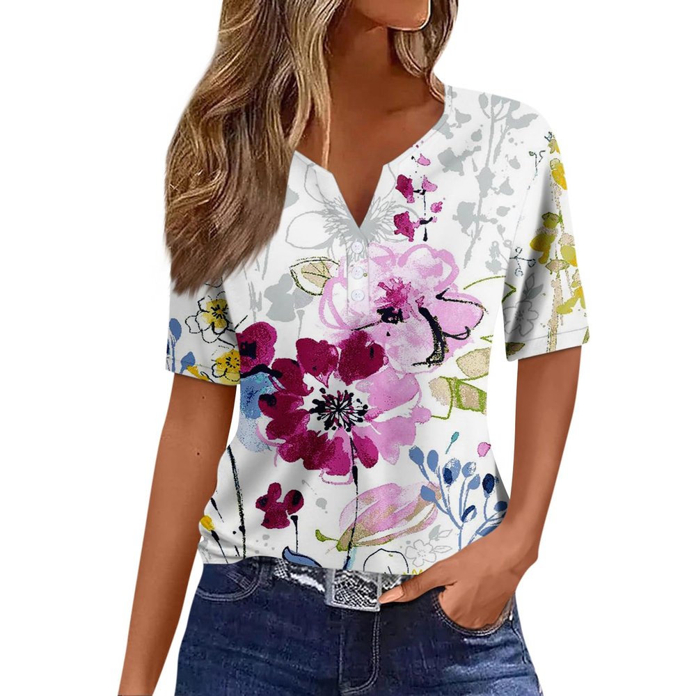 2025 Summer Tops for Women 2025 Trendy Vacation Short Sleeve Ladies Blouse Dressy Causal Plus Size Tunic Tops to Wear with Leggings Easter Shirts for Women(E Purple,Medium)