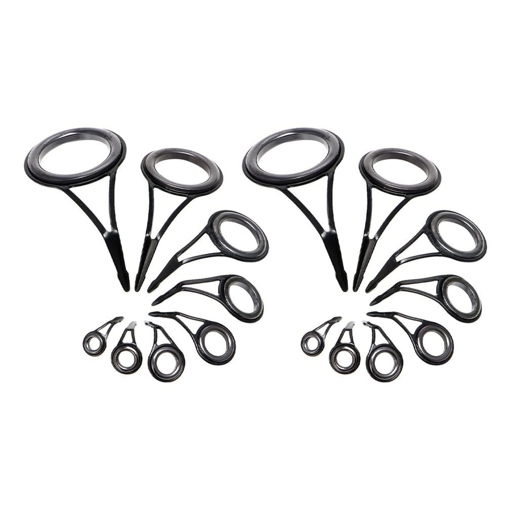 Baglaum 16 Pcs/Set Fishing Rod Guides Tip Fish 5-18mm Dia Pole Repair Kit Line Rings Eyes Set Rings Frame, black
