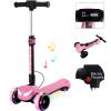 24V Electric Scooter for Kids w/150W Powerful Motor, Thumb Throttle, LCD Screen, Bluetooth, Light-Up Stem Deck & Wheels, 3 Adjustable Heights, 5MPH Safe Speed, 3 Wheel Electric Scooter for Kids, Pink view 1