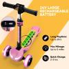 24V Electric Scooter for Kids w/150W Powerful Motor, Thumb Throttle, LCD Screen, Bluetooth, Light-Up Stem Deck & Wheels, 3 Adjustable Heights, 5MPH Safe Speed, 3 Wheel Electric Scooter for Kids, Pink view 3