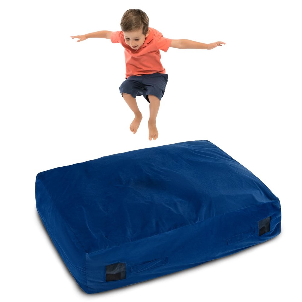 Goplus Crash Pad, 57"x57"/ 48"x36" Sensory Mat with Foam Blocks and Washable Velvet Cover for Kids and Adults Play, Therapy, Jump, and Relax (48"x36",Blue)