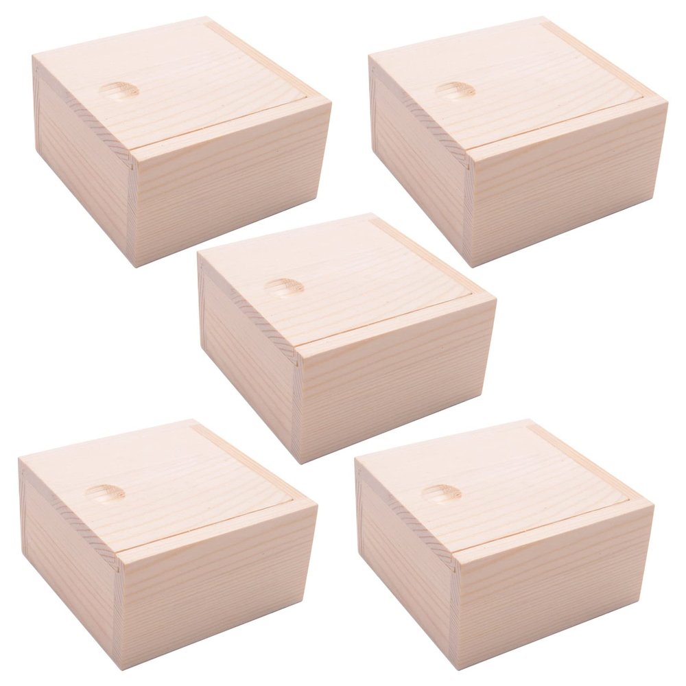 Baglaum 5X Small Plain Wooden Storage Box Case for Jewellery Small Gadgets Gift Wood Color