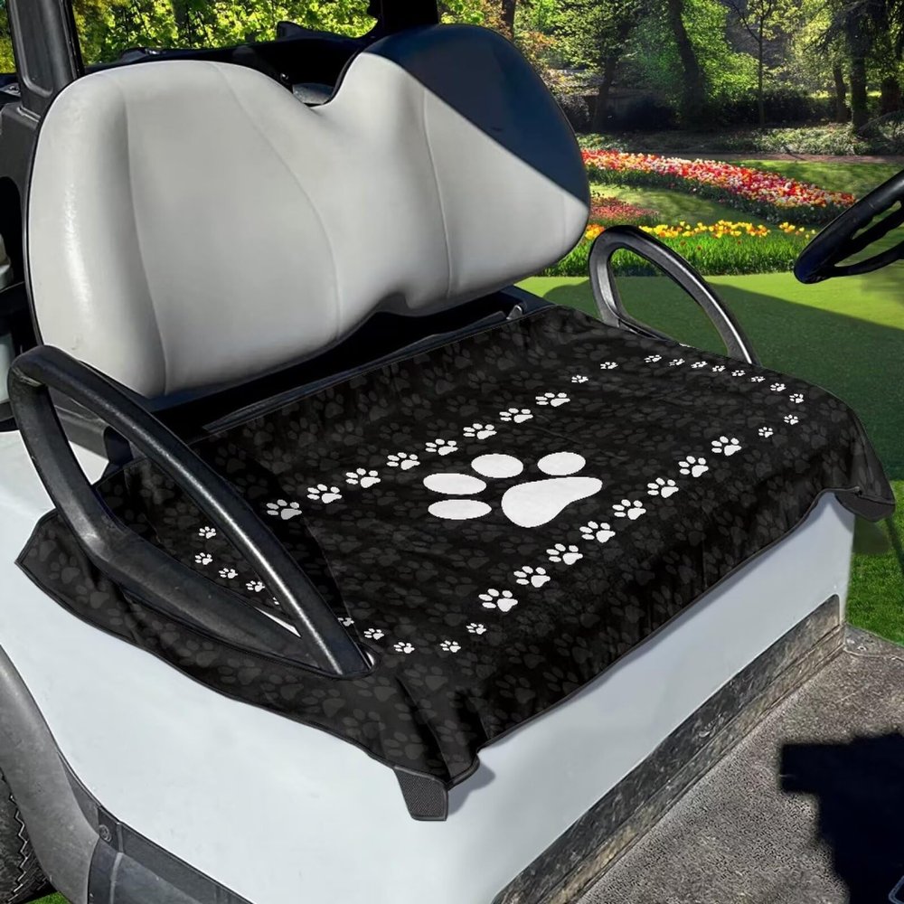 AFPANQZ Dog Paw Golf Cart Seat Cover Lightweight Golf Cart Accessories Decor Cushion Pad Protection Seat Cover Universal Fit Most Golf Cart Club Car Black White