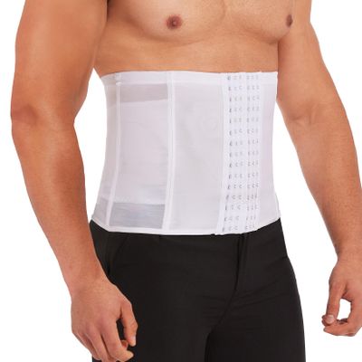 MISS MOLY Waist Trainer for Men Corset with Steel Bones Tummy Control Shapewear Stomach Belt Waist Trimmer Belly Girdle for Fitness Faja Body Shaper with Hooks White L