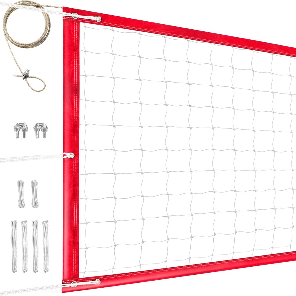 YUXUXU Professional Volleyball Net Outdoor Heavy Duty, All Weather Enhanced, Extended Stainless Steel Cable, Extra Thick Borders, for Indoor Outdoor Sports - Regulation 32x3FT, Red (Net Only)