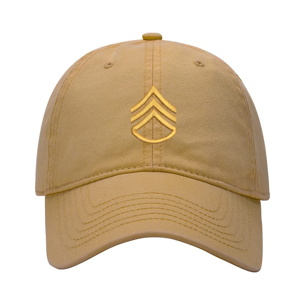 Baseball Cap Men Women Army Rank Patch Staff Sergeant Embroidered Unisex Classic Adjustable Strapback Dad Hat (7 1/2,Khaki)