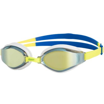 Zoggs Unisex Adult Endura Max Titanium Adjustable Swimming Goggles with Comfortable Soft Silicone Gasket & Anti-Fog UV Protective Curve Lenses, Yellow/Blue - Mirrored Lime Titanium Lenses