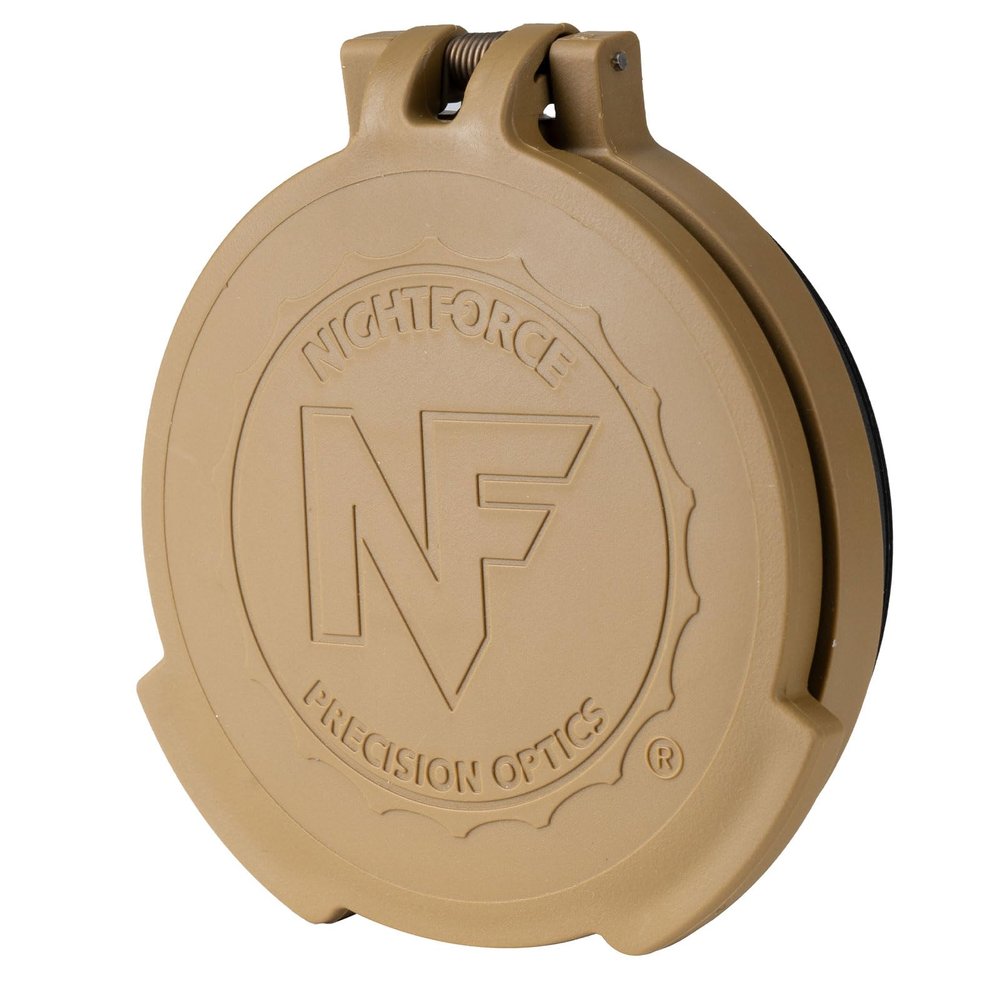 Nightforce Objective Durable Weather-Resistant Spring-Loaded Flip-Up Rotational Lens Caps with Thread-in Attachment, Dark Earth, 56mm ATACR, Beast, NXS, SHV
