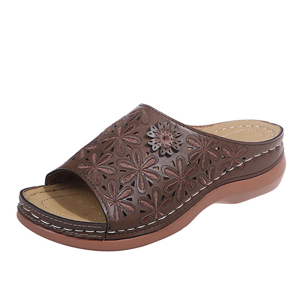 NineFit Basics Women Sandals Size 10 Women's Braided Slide Sandals Open Toe Two Strap Slip On Flat Sandals Casual Summer Shoes, 7.5, Brown
