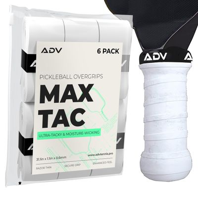 ADV MaxTac Tacky Pickleball Overgrip - 6 Pack - Extremely Sticky Non-Slip Pickleball Grip Tape - Razor-Thin & Easy to Use Pro Pickleball Paddle Grip Tape (6-Pack White)