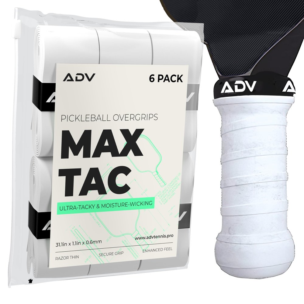 ADV MaxTac Tacky Pickleball Overgrip - 6 Pack - Extremely Sticky Non-Slip Pickleball Grip Tape - Razor-Thin & Easy to Use Pro Pickleball Paddle Grip Tape (6-Pack White)