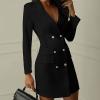 Women's Casual Long Sleeve Blazer Jackets Notched Collar Double Breasted Elegant Wrap Dress Work Blazers with Pockets view 3