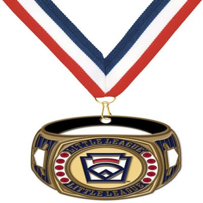 Wilson Trophy 3" Gold Ring Design Little League Medal with Custom Engraving - Includes Patriotic Red, White, and Blue Neck Ribbon - Ideal for Baseball/Softball Player and Coach Awards (15)