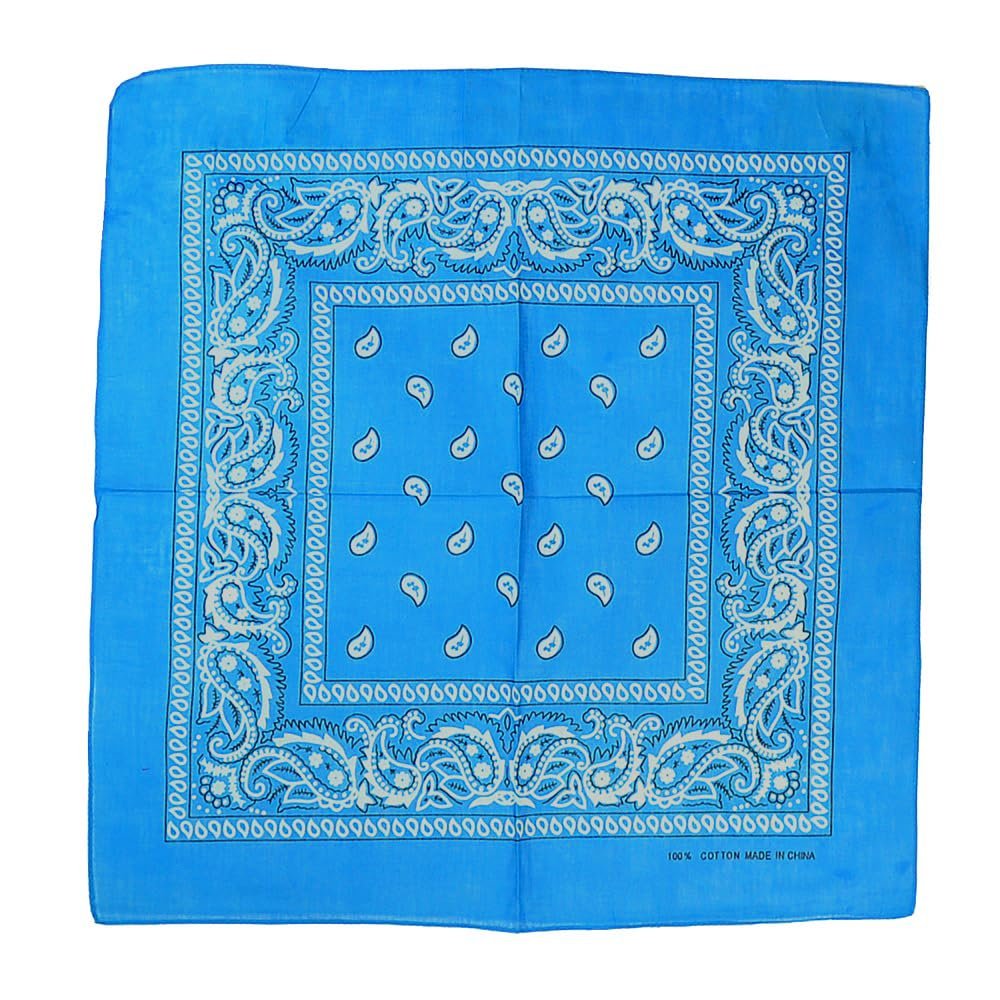 Glory Max 12Pcs Bandanas 100% Cotton Double Sided Paisley Print Head Wrap Scarf Wristband Headband (Sky Blue)