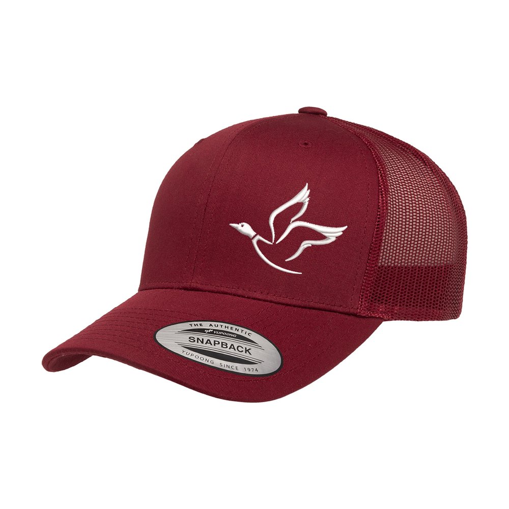 Love Sketches Embroidered Outdoor Flying Duck Silhouette Trucker Hat Mesh Back Baseball Hat for Men and Women (US, Alpha, One Size, Cranberry_FlyingDuckSil-White)