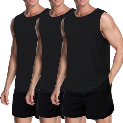 meioro Men's 3 Pack Workout Tank Top Gym Bodybuilding T Shirt Fitness Sleeveless Muscle Tee Shirts Mesh Dry FitBlack, M
