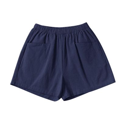 Womens Cotton Linen Short Pants Elastic High Waist Lace Comfy Loose Summer Beach Shorts with Pockets Solid Color Lightweight Flowy Boho Hawaiian Lounge Shorts Pjamas