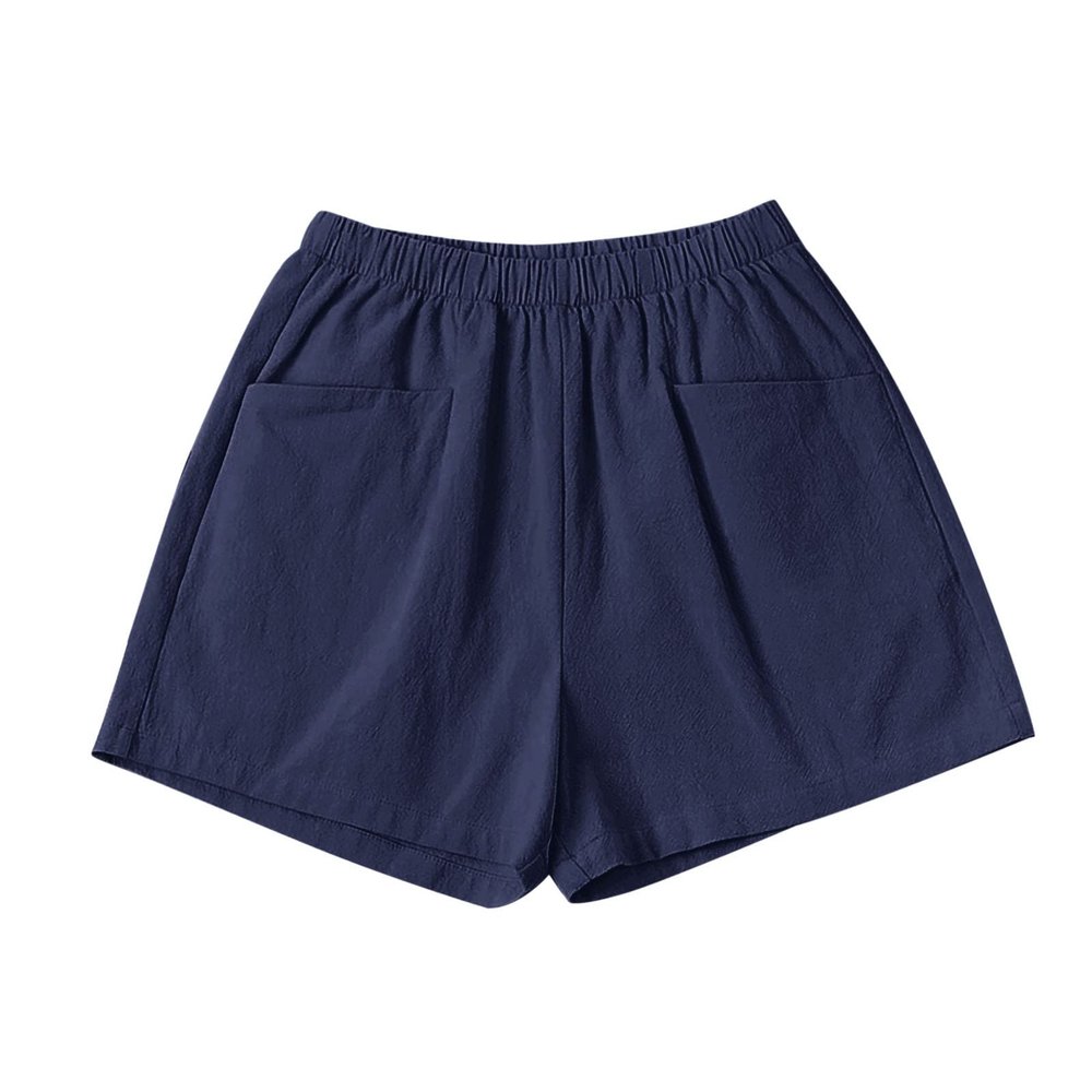 Womens Cotton Linen Short Pants Elastic High Waist Lace Comfy Loose Summer Beach Shorts with Pockets Solid Color Lightweight Flowy Boho Hawaiian Lounge Shorts Pjamas