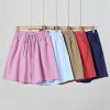 Womens Cotton Linen Short Pants Elastic High Waist Lace Comfy Loose Summer Beach Shorts with Pockets Solid Color Lightweight Flowy Boho Hawaiian Lounge Shorts Pjamas view 2