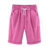 GOKKILRW Loose Fit Beach Short for Women Plus Size Outdoor Traveling Hiking Summer Elastic Waist Capri Shorts Comfy Linen Drawstring Knee Length Baggy Lounge Shorts Hot Pink view 2
