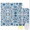 Beach Blanket Waterproof Sandproof Beach Mat,Blue Gradient Abstract Floral Blossom Picnic Blankets with Sand Pockets and Stakes,Retro Flower Tribal Totem Outdoor Pad for Seaside,Travel 83x79In view 1